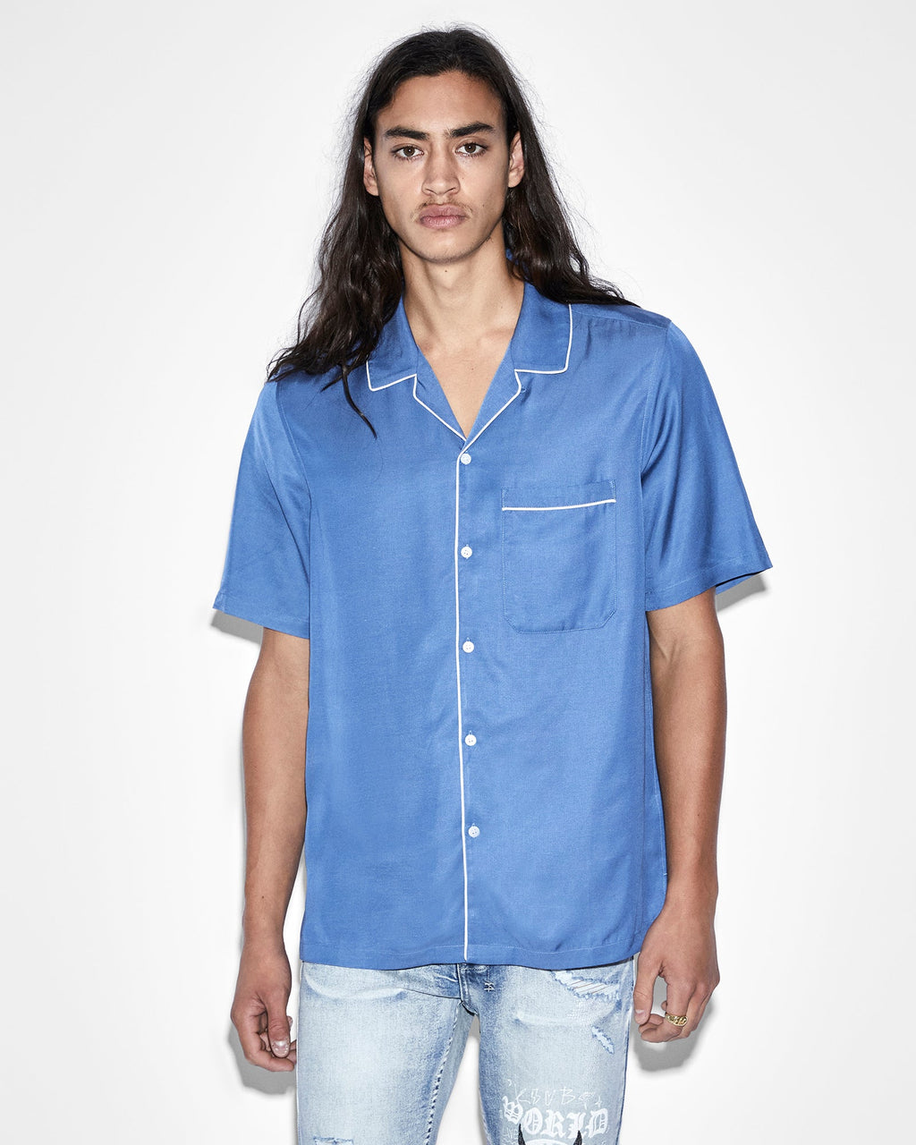 Mens Downtown Resort Ss Shirt Atlantic Regular Shirts - Blue