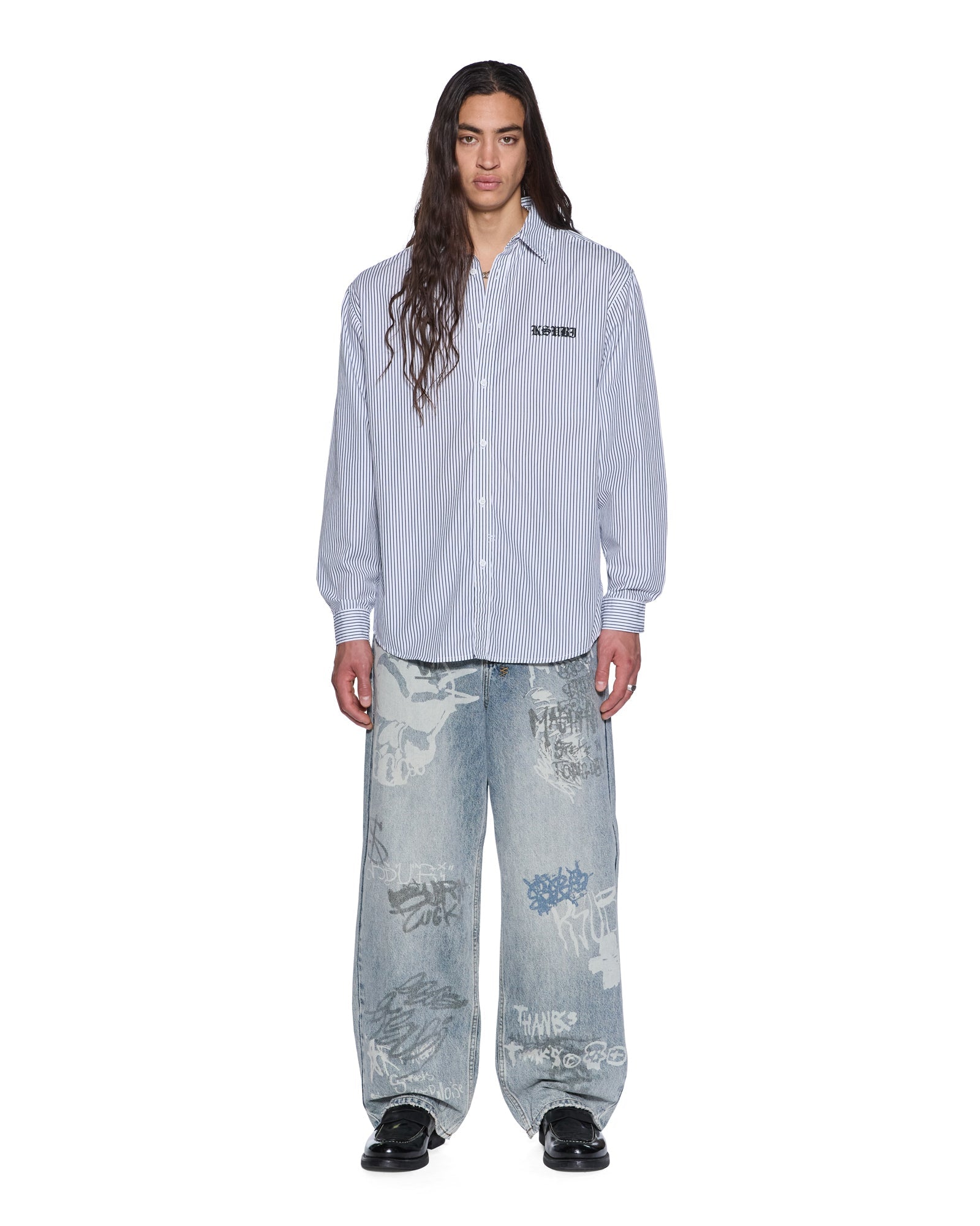 MENS  HAUNTED KSIGNATURE LS SHIRT BLACK STRIPE REGULAR SHIRTS