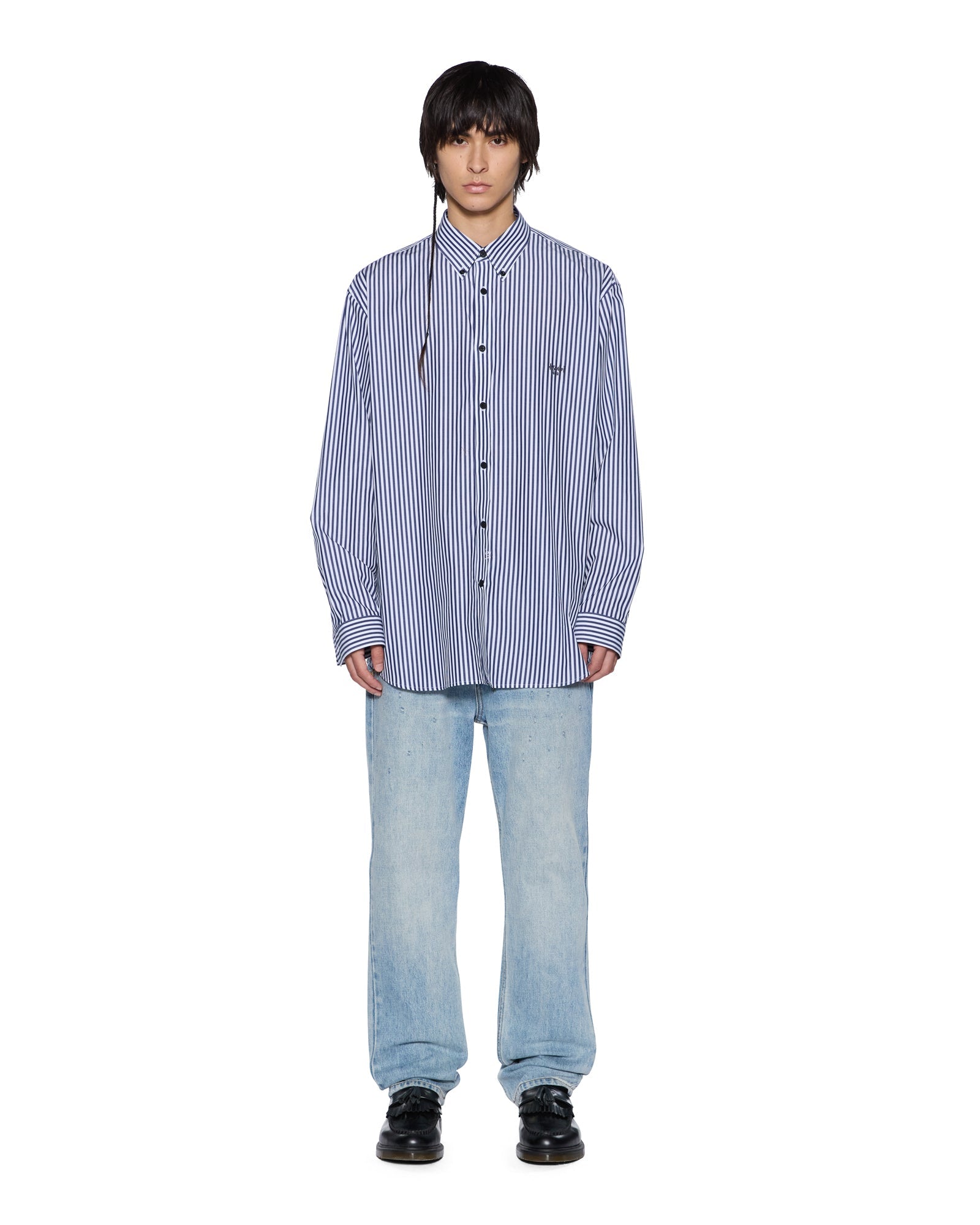 MENS  KSIGNATURE LS SHIRT WHITE STRIPE REGULAR SHIRTS