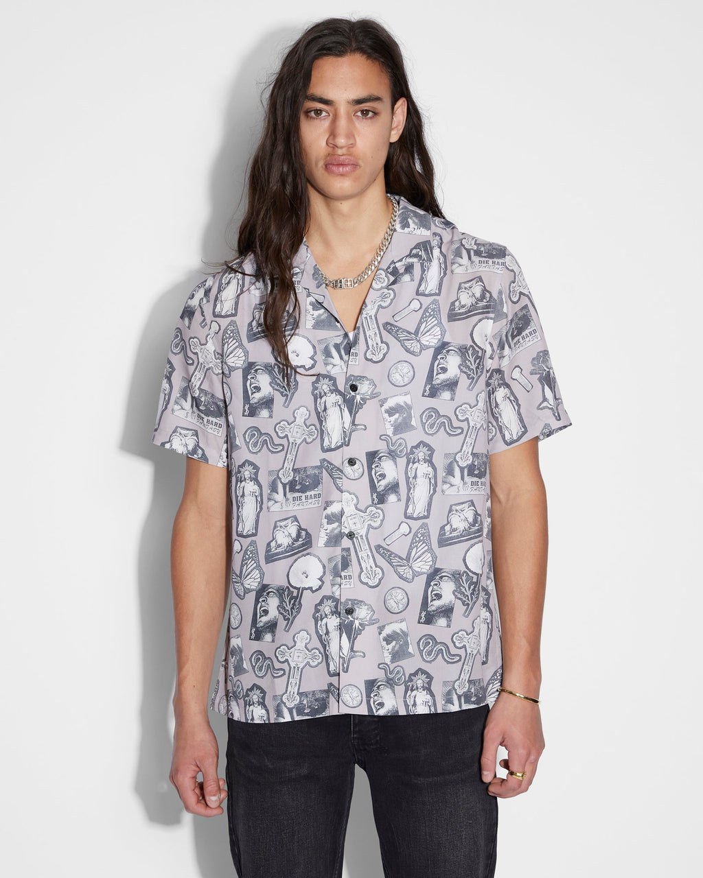 Mens Kut Out Resort Ss Shirt Silt Regular Shirts - Black