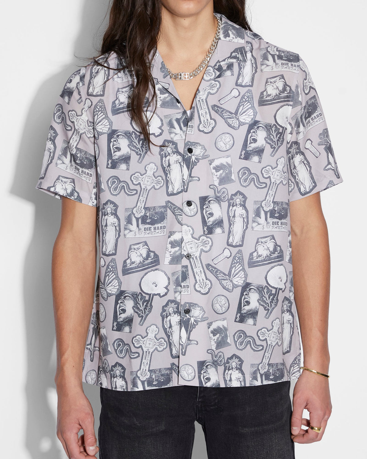 Mens Kut Out Resort Ss Shirt Silt Regular Shirts - Black