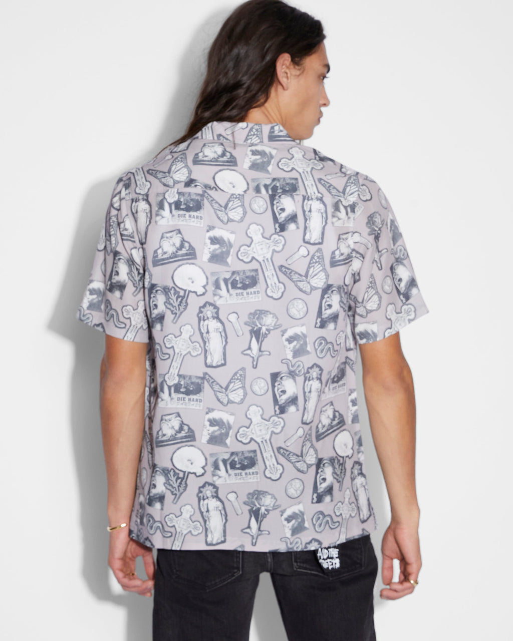 Mens Kut Out Resort Ss Shirt Silt Regular Shirts - Black