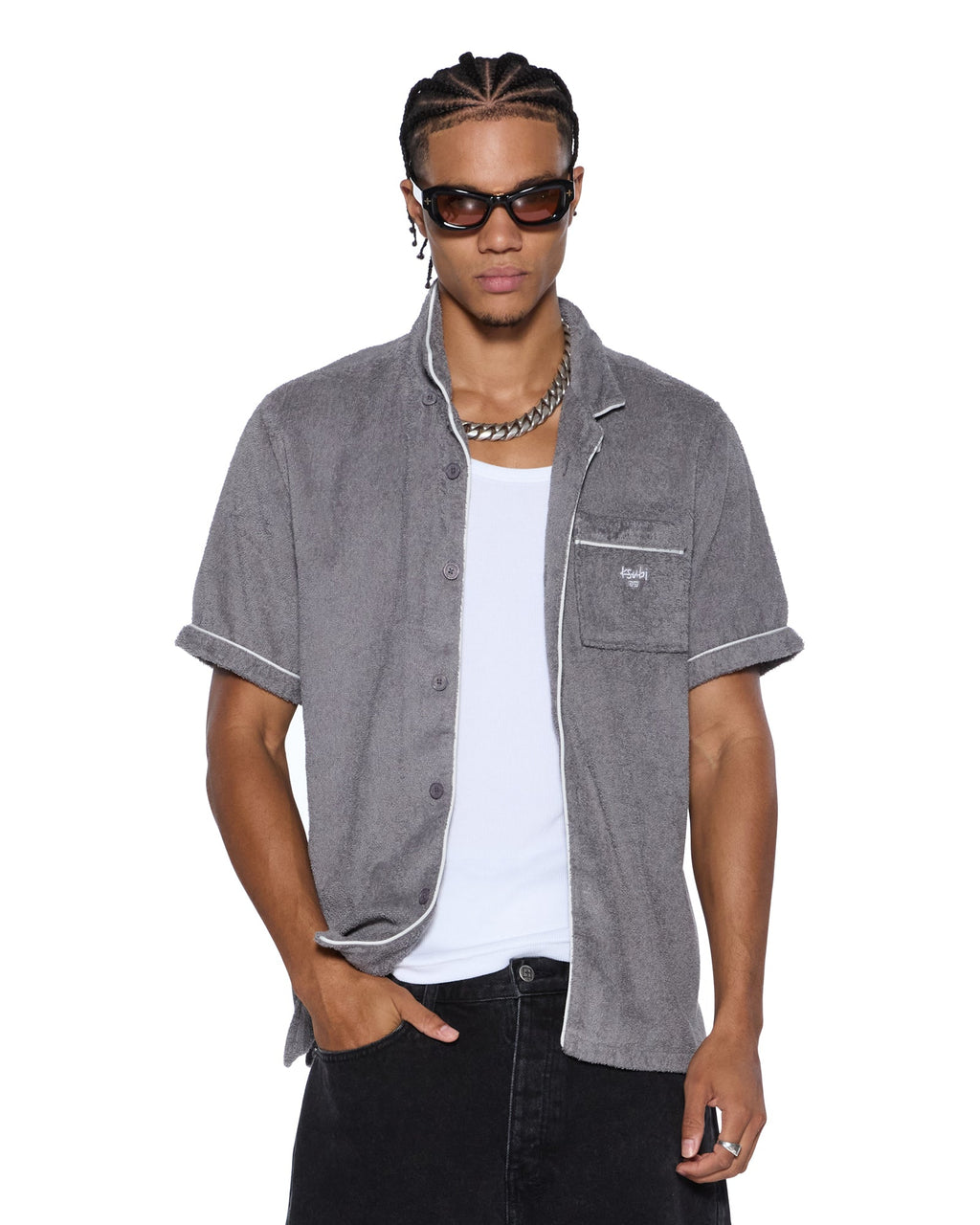 MENS LOUNGE SS RESORT SHIRT CHARCOAL SHIRTS