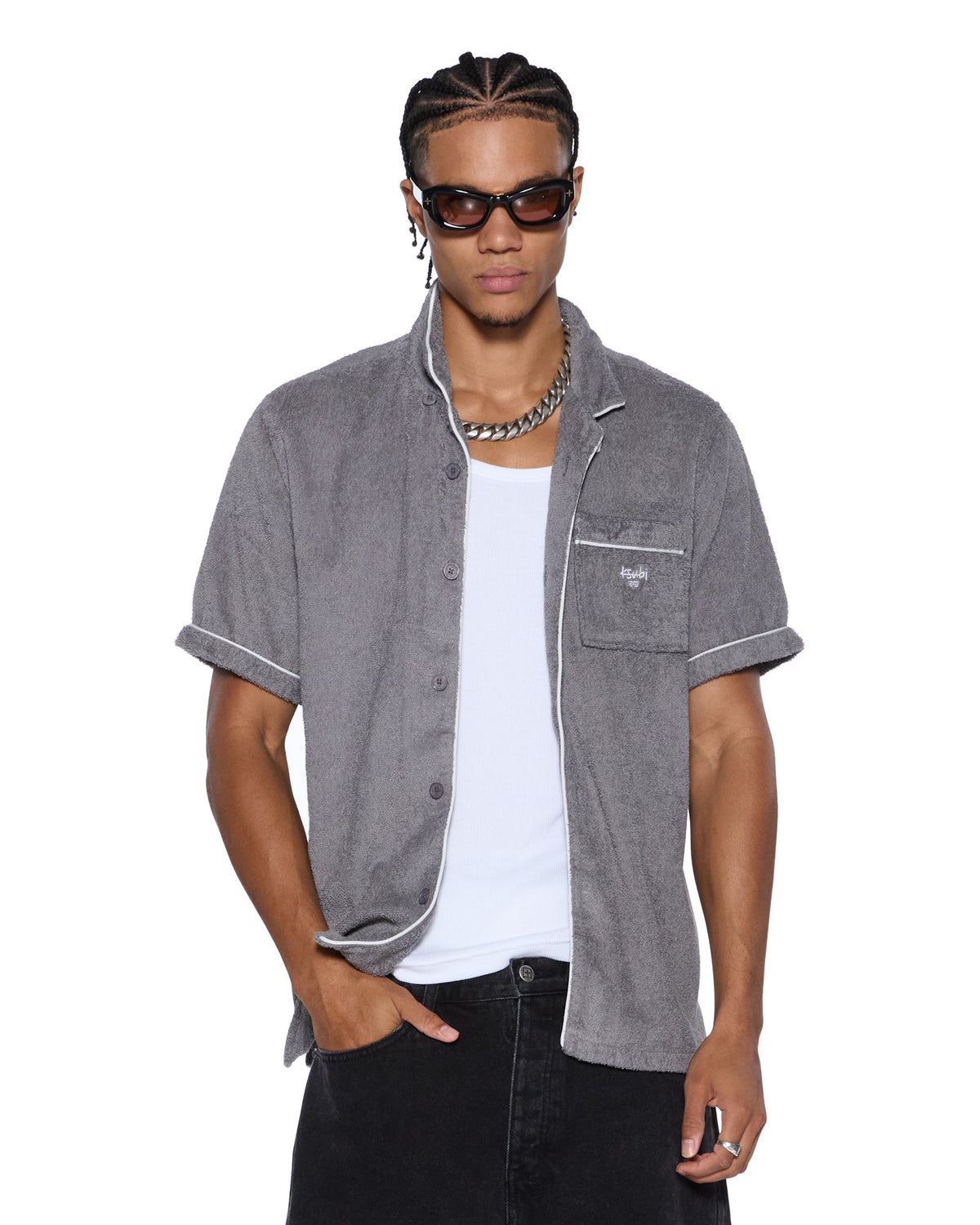 MENS LOUNGE SS RESORT SHIRT CHARCOAL SHIRTS
