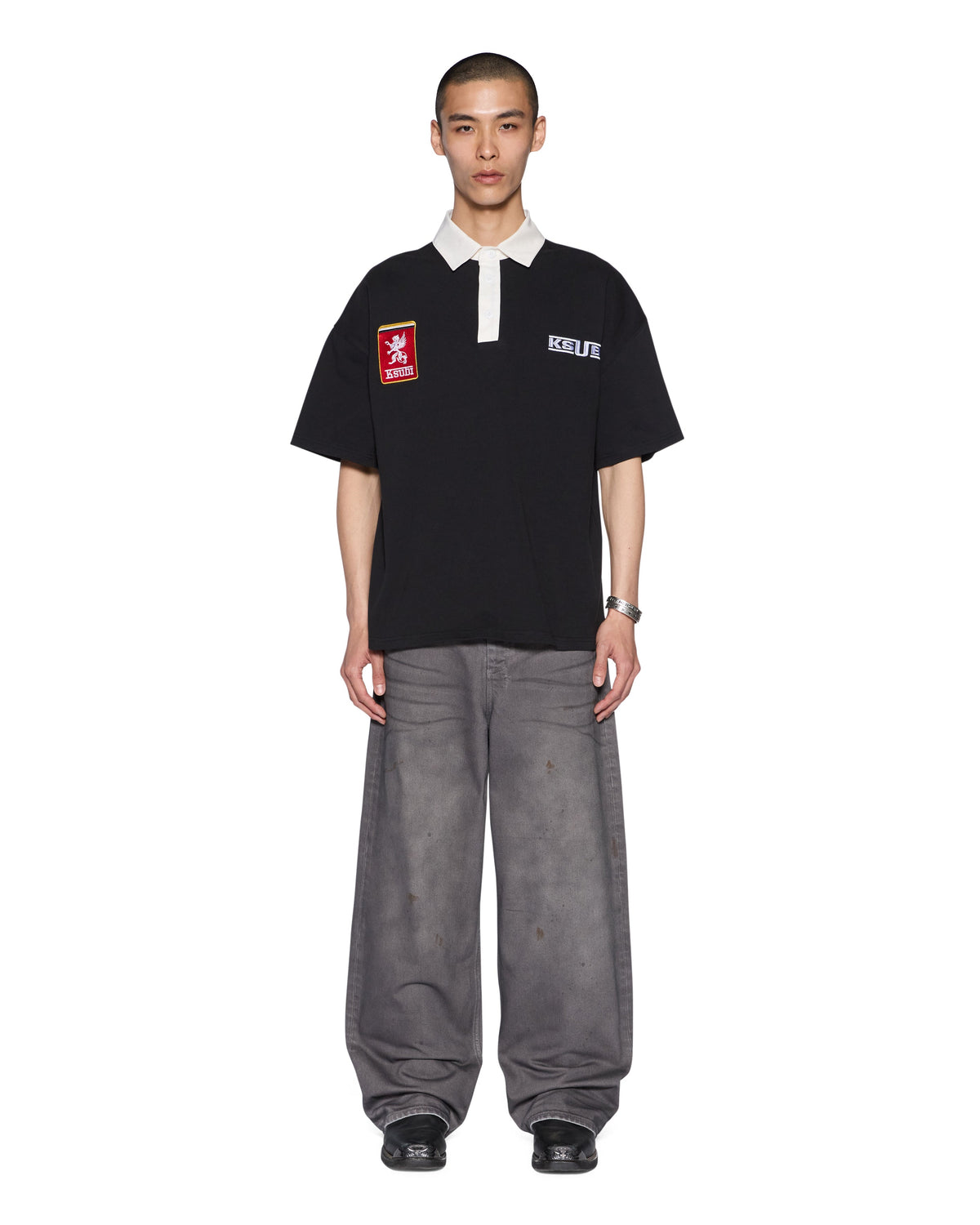 Mens Perform Ss Polo Shirt Jet Black Boxy Fashion Tops - Black