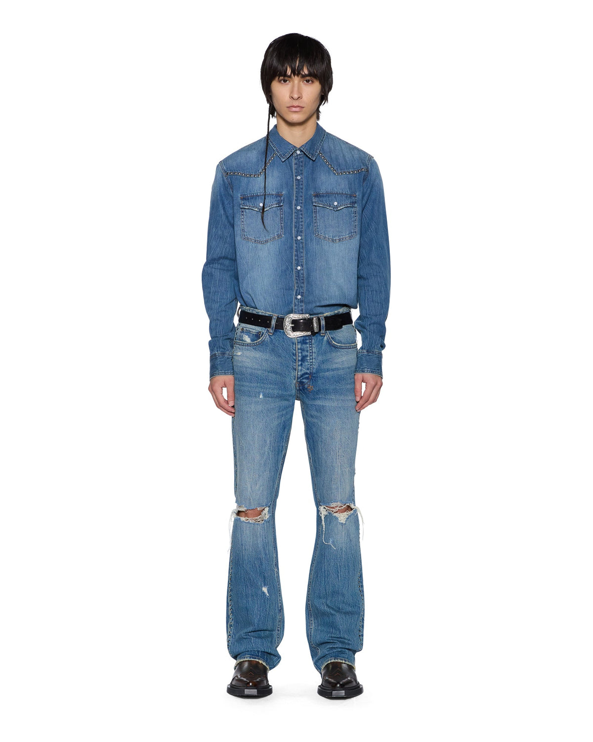 MENS WHIPLASH LS SHIRT TEXAS BLUE STUDDED SHIRTS