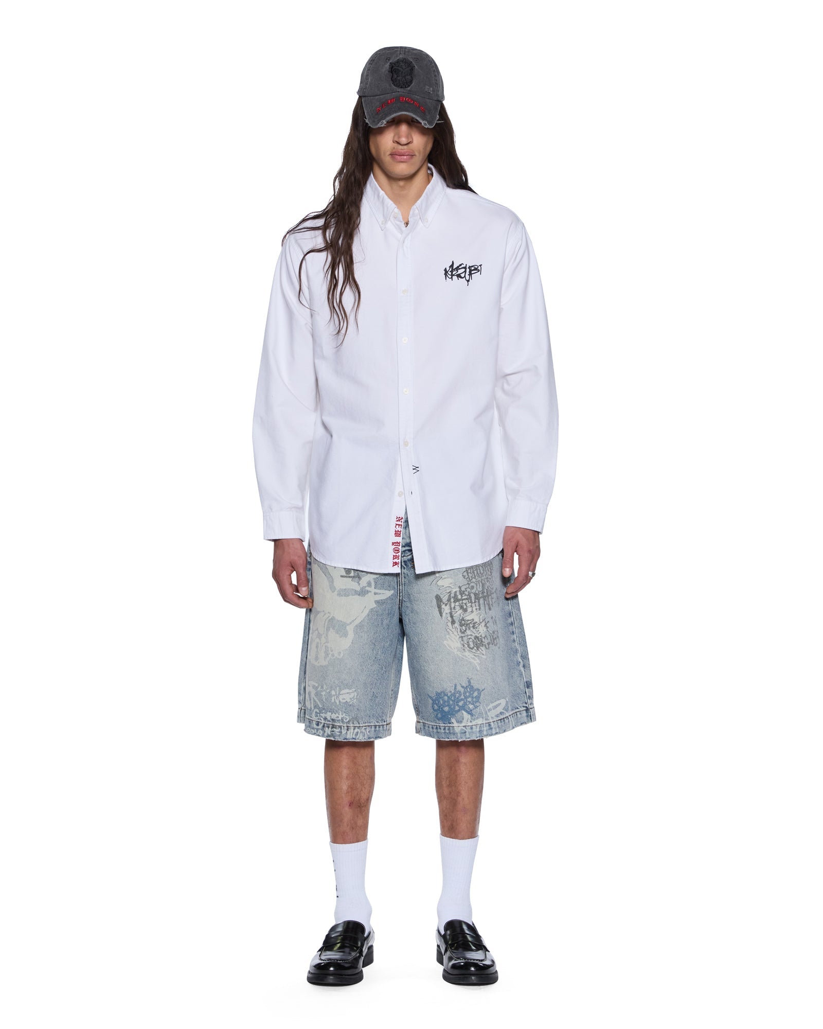 MENS  GRAFFITI ANTI BUTTON DOWN LS SHIRT WHITE REGULAR SHIRTS