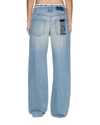 Womens Low Rider Boxer Traveller Blue Plaid Relaxed Denim Jeans - Denim