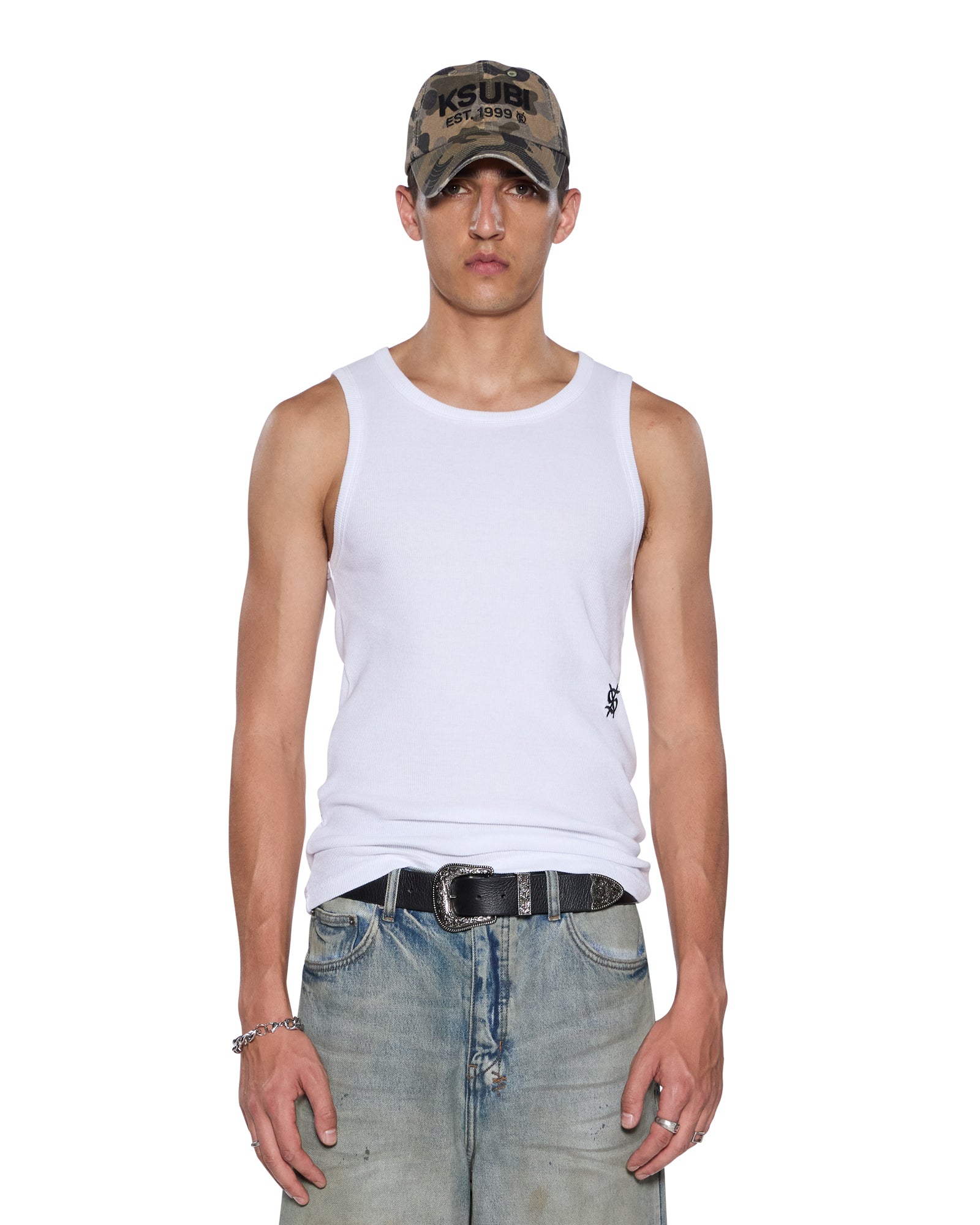 MENS DEBUT SINGLET WHITE FITTED TEES
