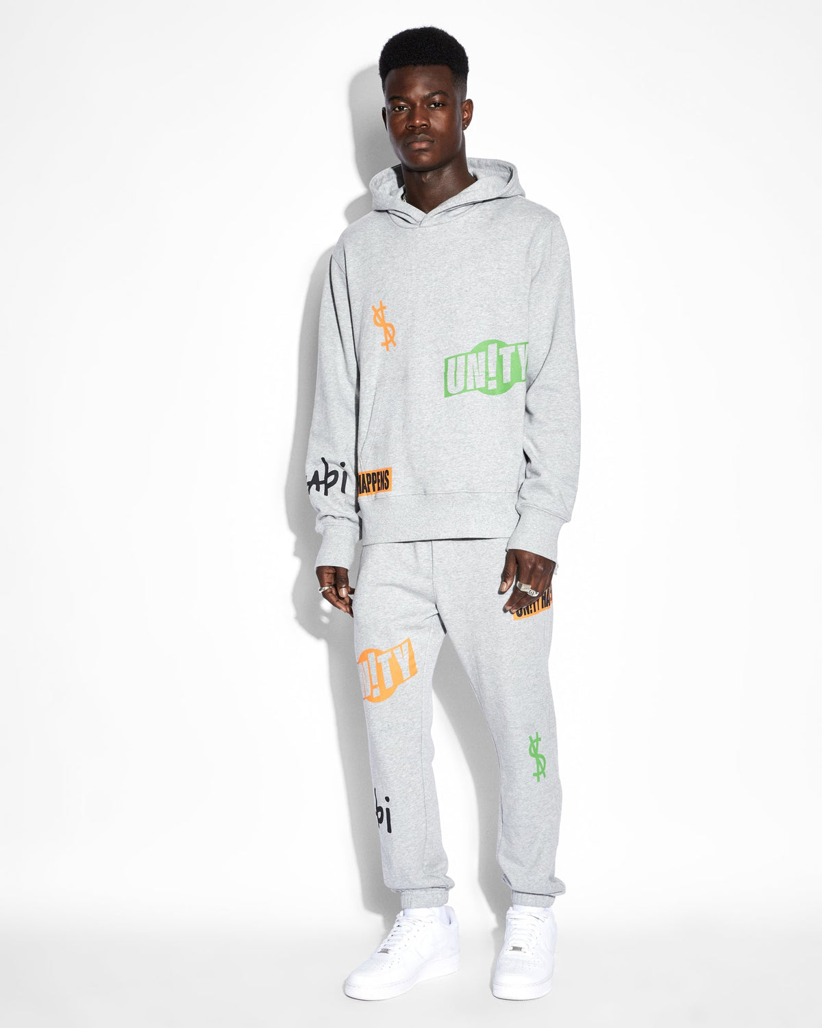 Mens Collective Kash Hoodie Grey Marle Regular Fleece - Grey