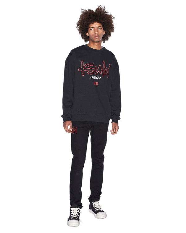 ヒュウ Mens Chicago 4x4 Biggie Crew Jet Black Fleece | Ksubi ++