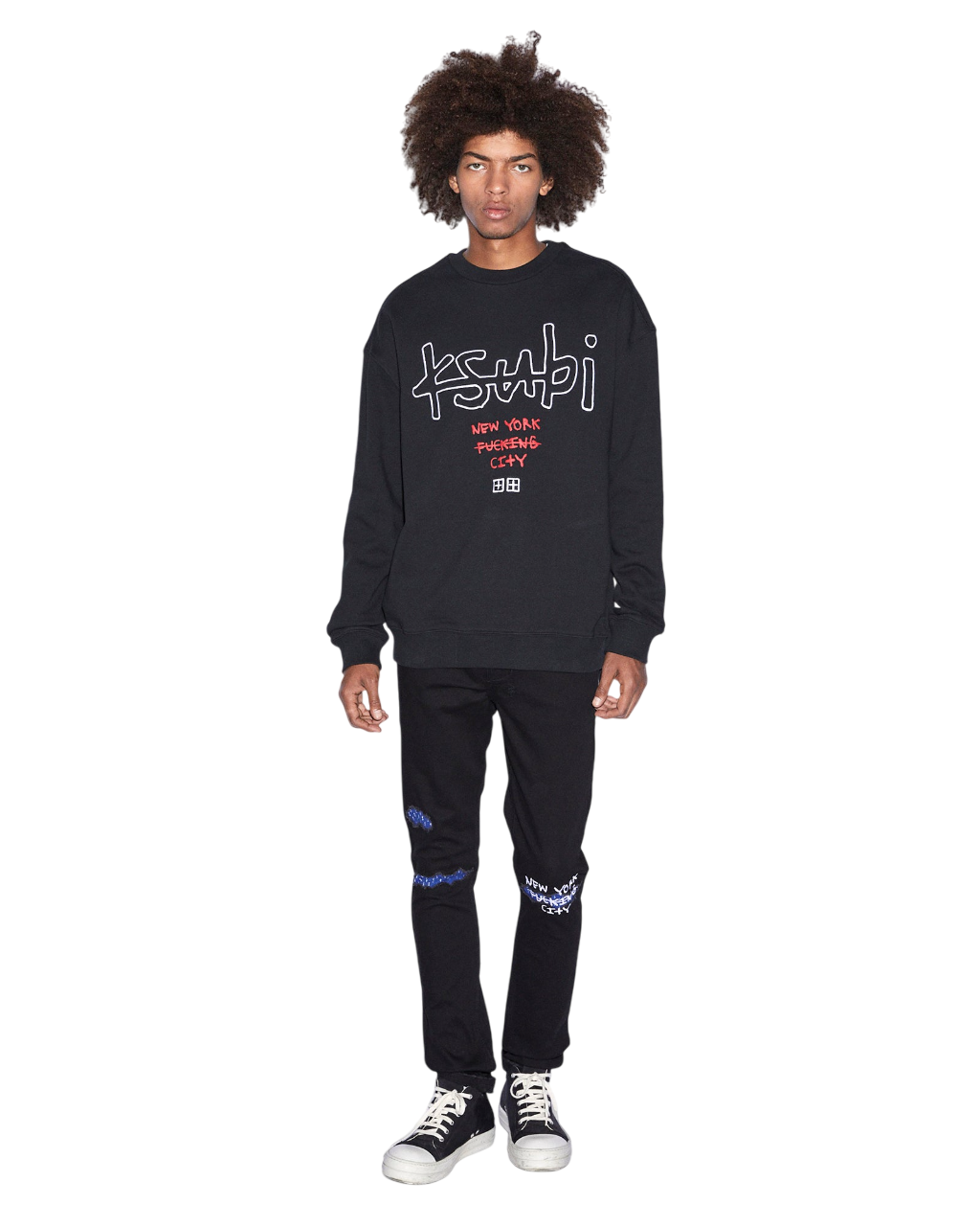 MENS NYC 4X4  BIGGIE CREW JET BLACK FLEECE
