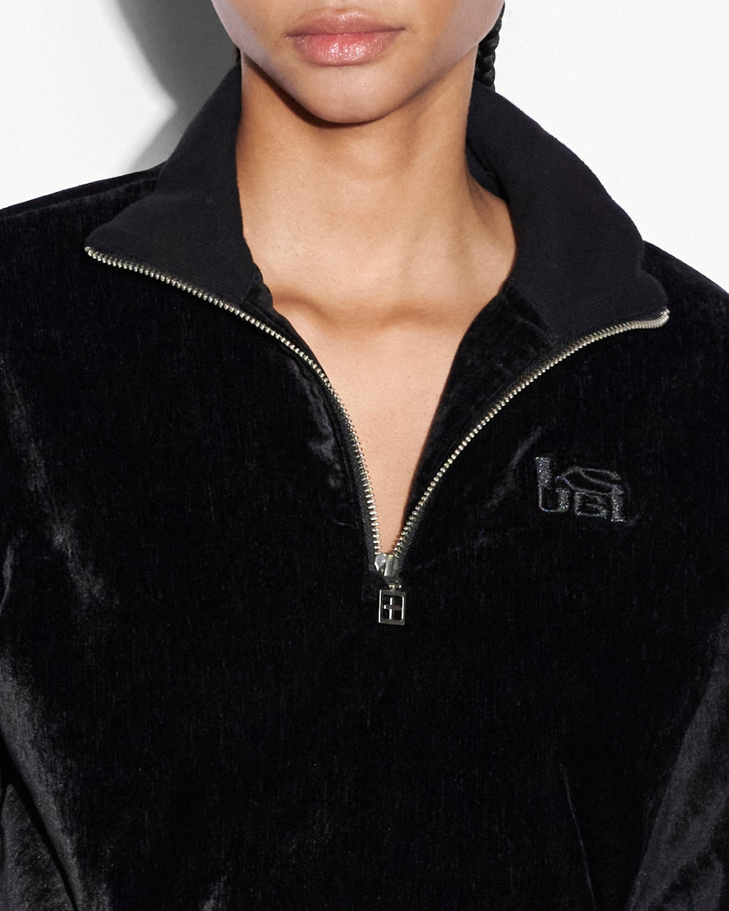 WOMENS RICHIE HALF ZIP CROP BLACK FLEECE