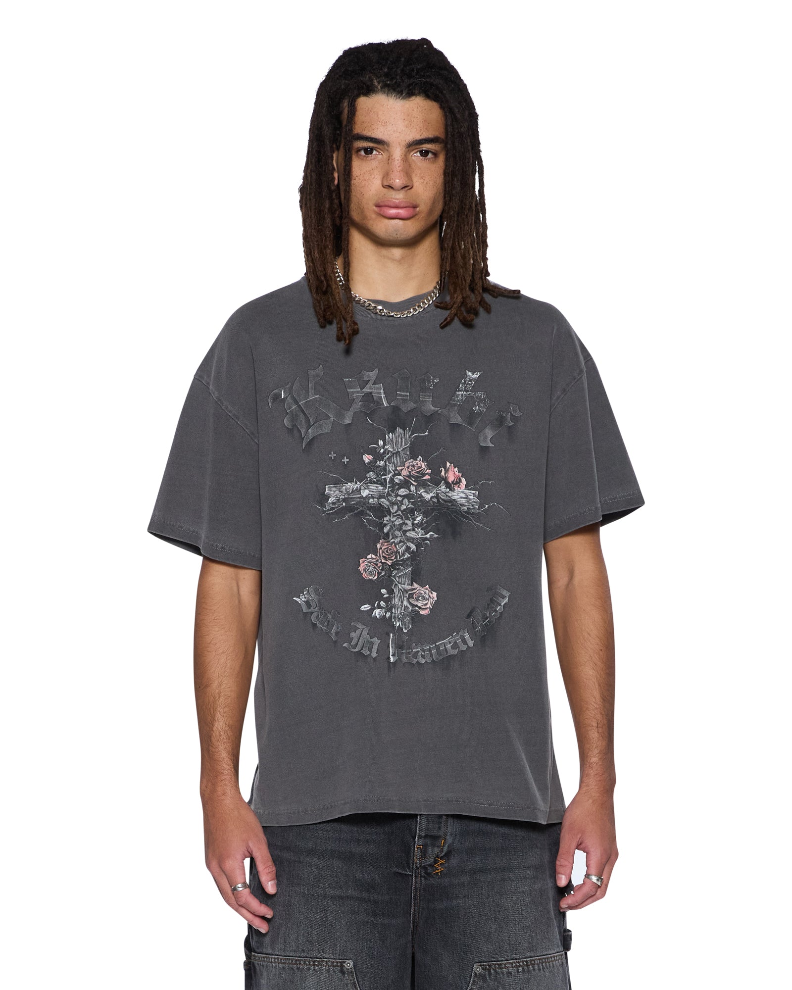 MENS  THORNED EKCESS SS TEE CHARCOAL OVERSIZED TEES