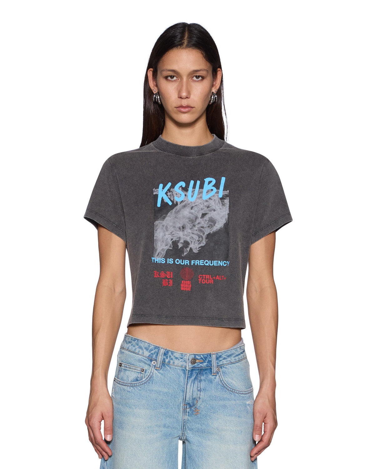 Womens Dance Shrunken Ss Tee Charcoal Fitted Tees - Grey