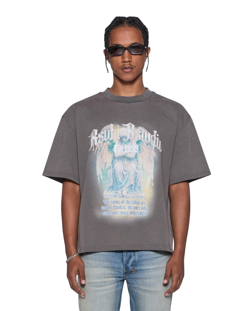 Mens Ksaint Ekcess Ss Tee Charcoal Baggy Tees - Grey