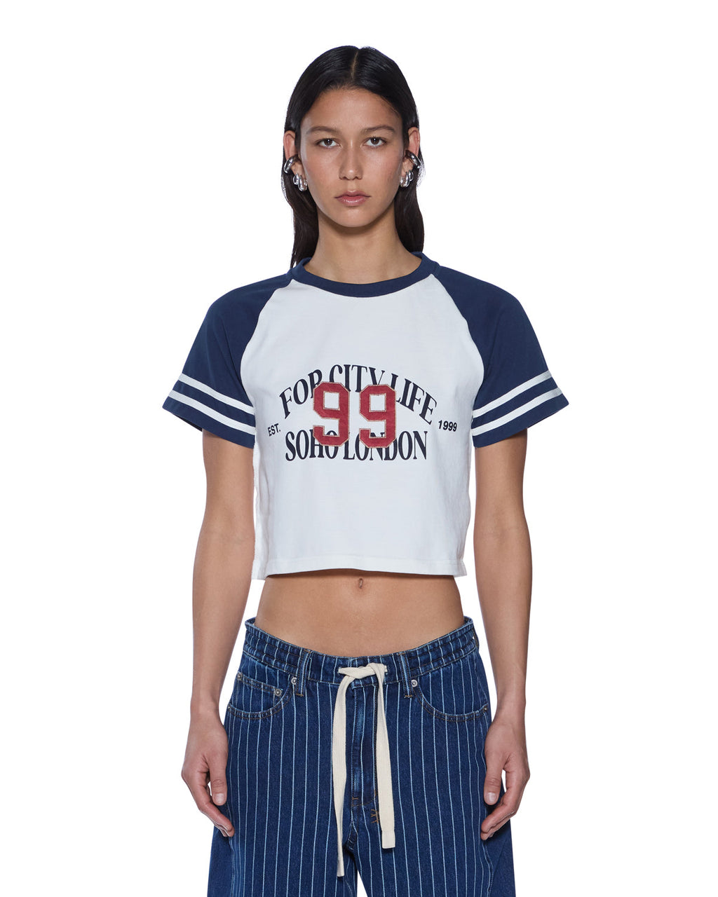 WOMENS RAGLAN BOXY SS TEE VINTAGE WHITE/NAVY TEES
