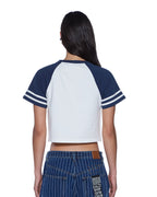 WOMENS RAGLAN BOXY SS TEE VINTAGE WHITE/NAVY TEES