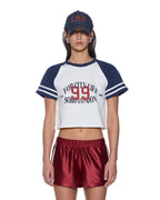WOMENS RAGLAN BOXY SS TEE VINTAGE WHITE/NAVY TEES