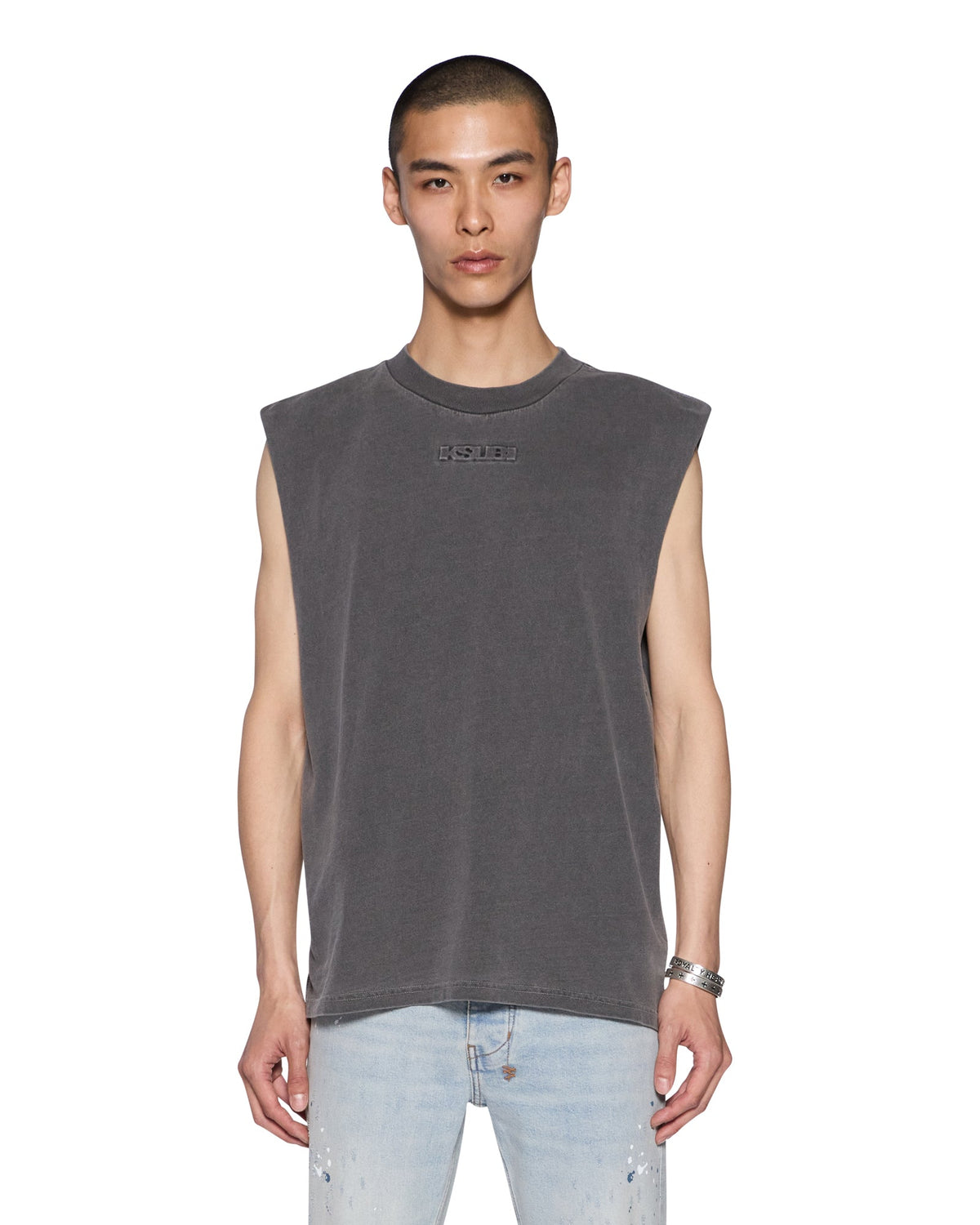 Mens Intruder Cut Off Charcoal Oversized Tees - Grey