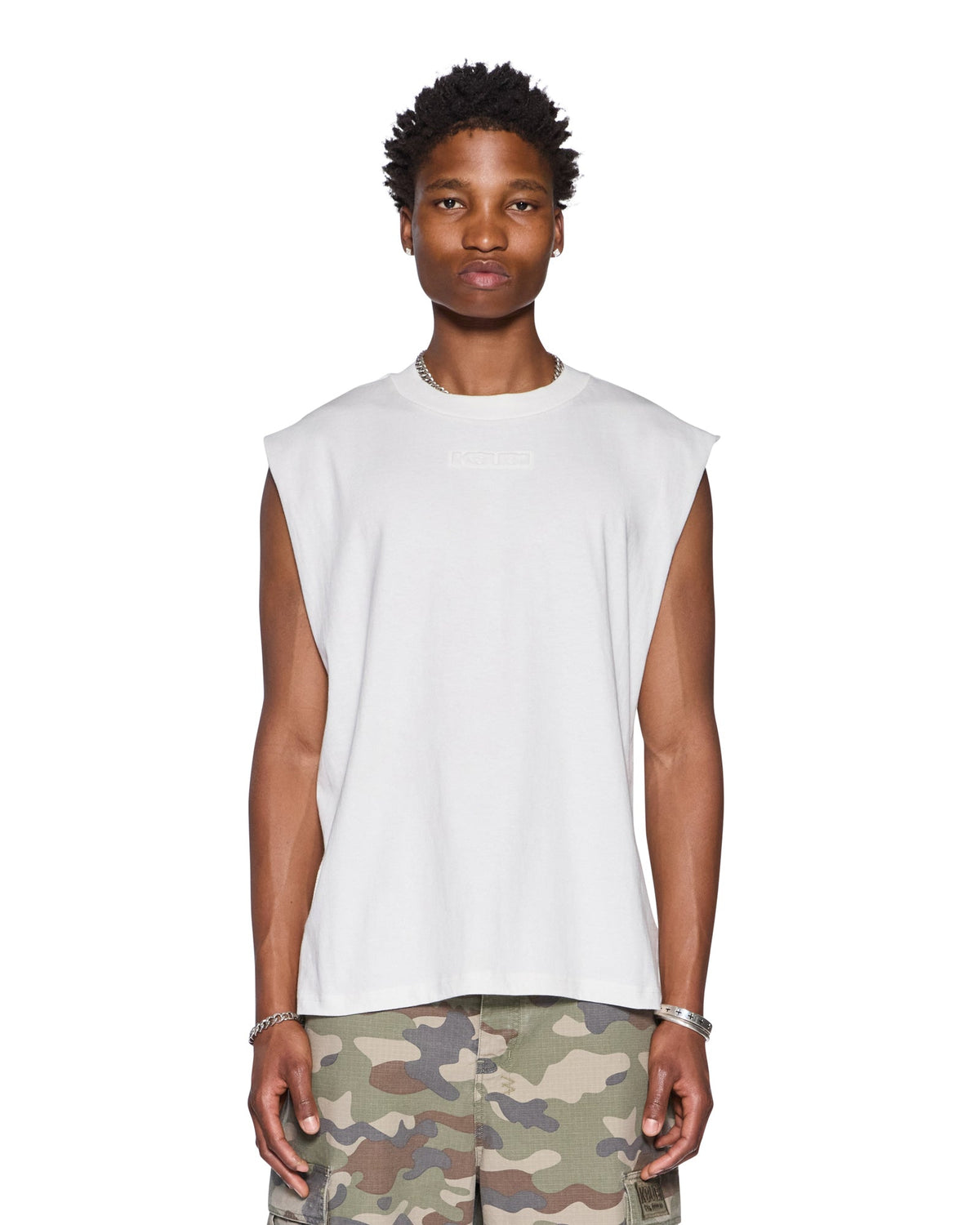 Mens Intruder Cut Off Vintage White Oversized Tees - White