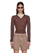 Womens Sott Layered Signature V Ls Tee Camel Brown Regular Tees - Brown