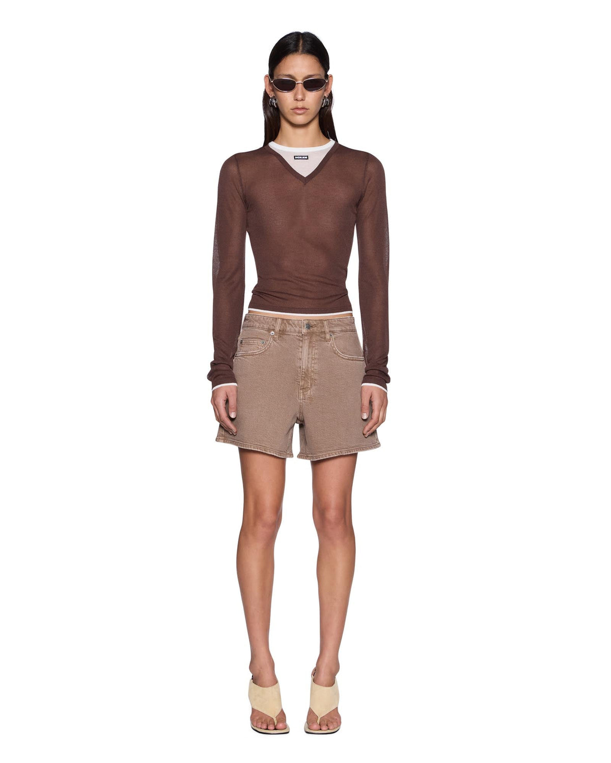 Womens Sott Layered Signature V Ls Tee Camel Brown Regular Tees - Brown