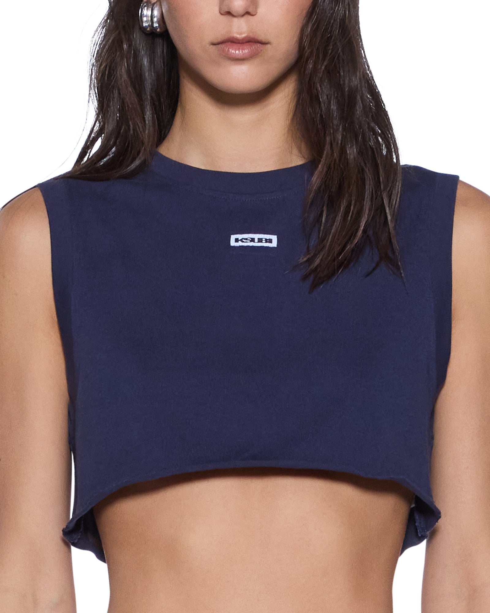 WOMENS  LABELS CROP TANK NAVY SLIM TEES