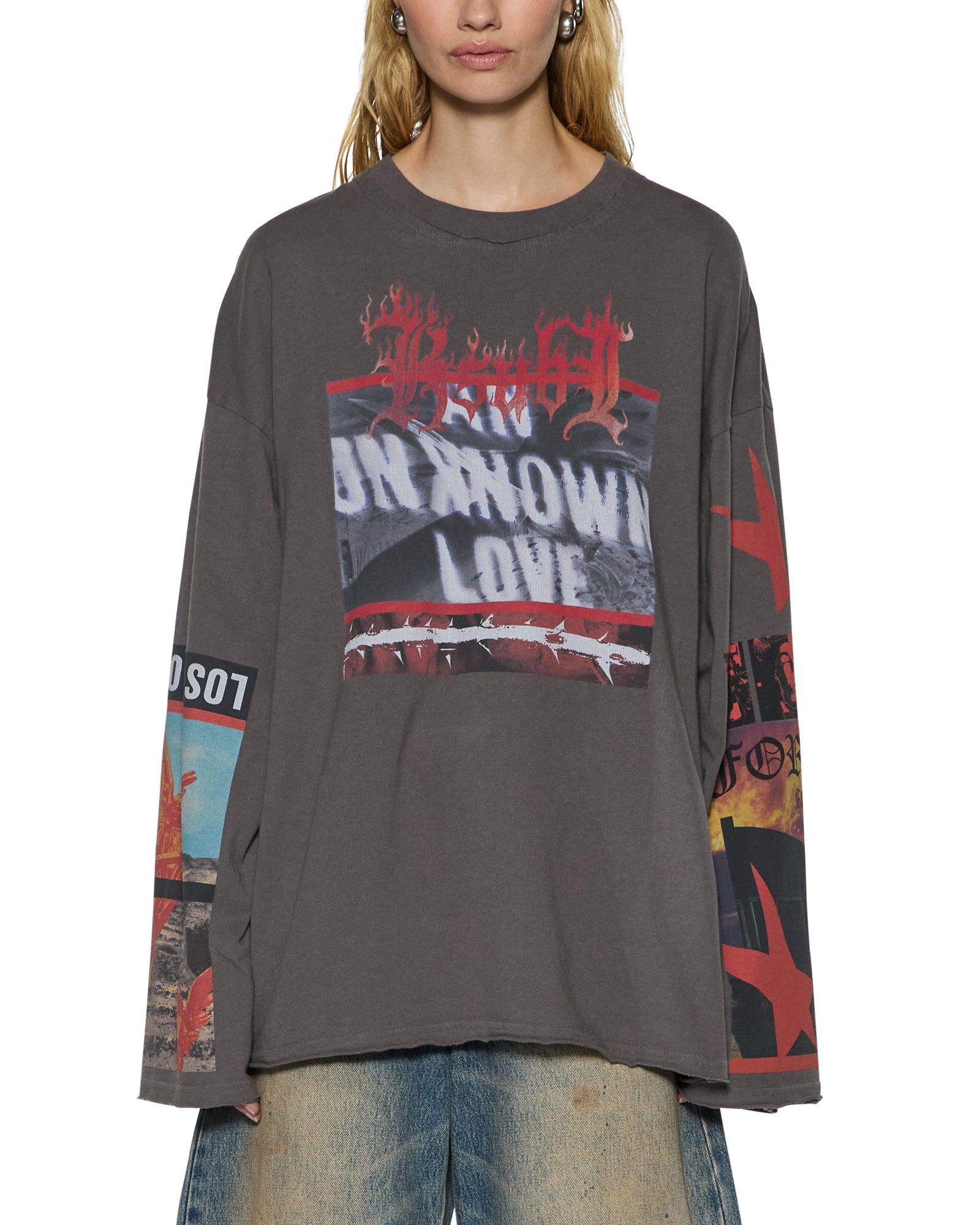 WOMENS  ALTAR LS BOYFRIEND TEE CHARCOAL OVERSIZED TEES