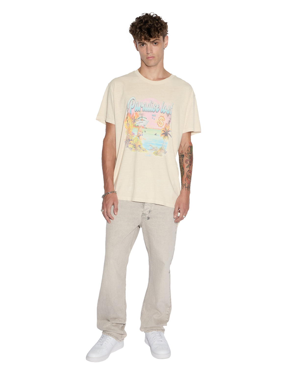 Mens Paradise Biggie Ss Tee Dusty Desert Oversized Tees - Tan
