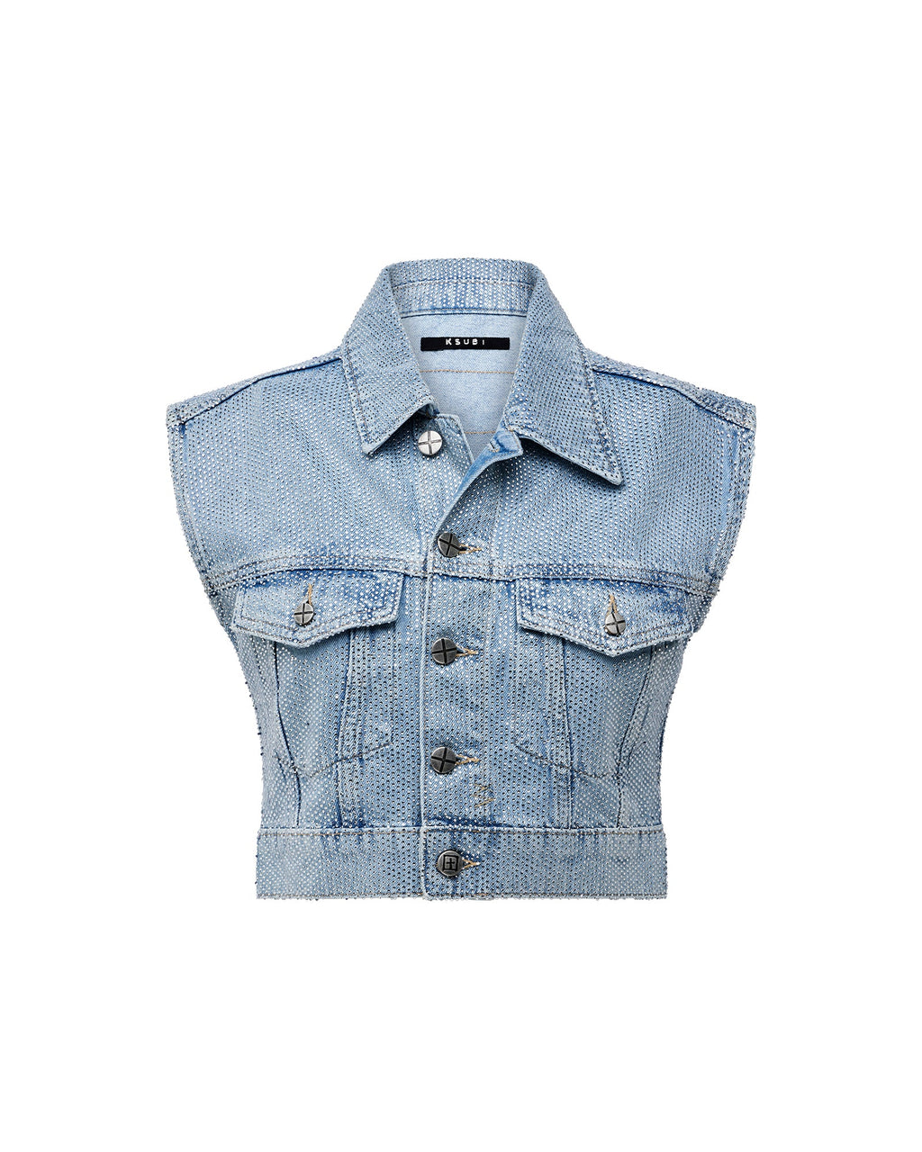 Womens Trucker Vest High Rollers Oversized Fashion Tops - Denim