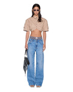 WOMENS BARKER CROP SS SHIRT TAN SHIRTS