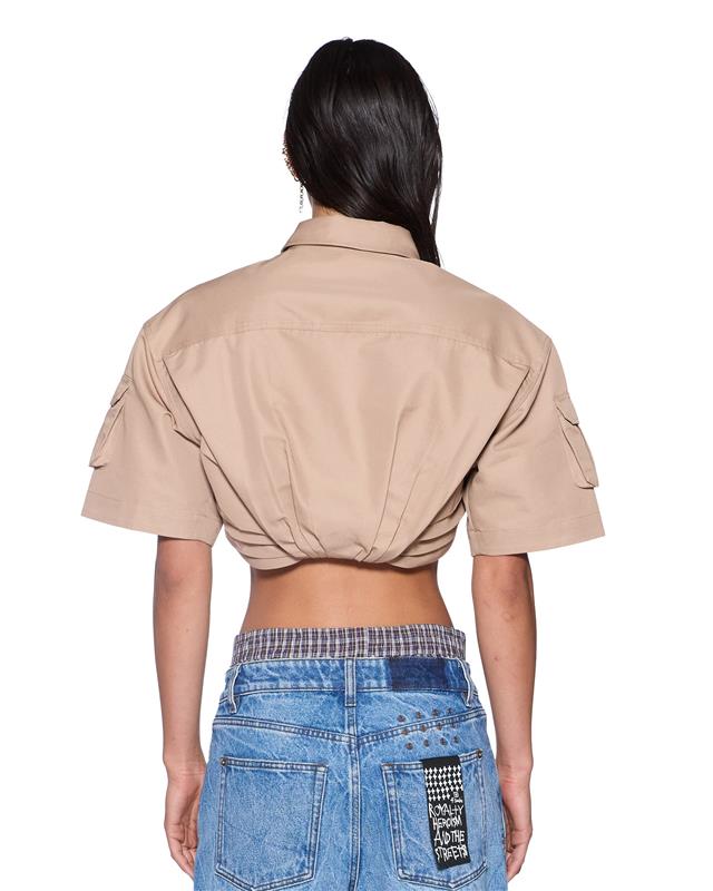 WOMENS BARKER CROP SS SHIRT TAN SHIRTS