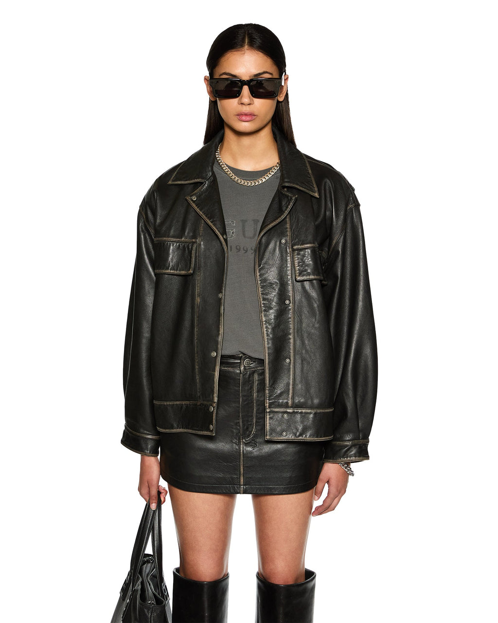 Womens Creed Jacket Aged Black Oversized Jackets - Black