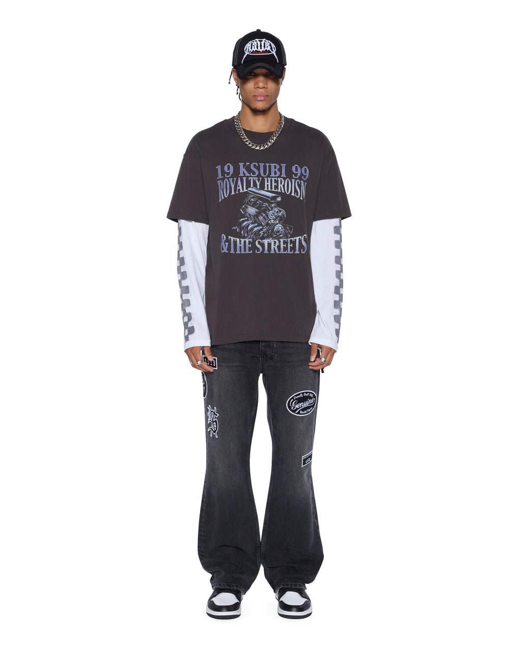 Mens Bronko Roadhouse Black Patched Bootcut Denim Jeans - Black
