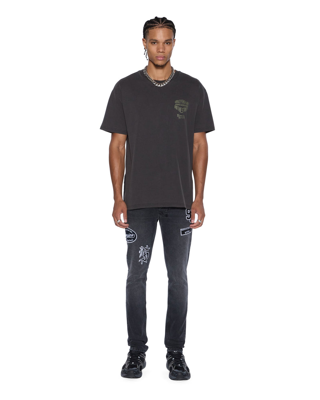MENS VAN WINKLE ROADHOUSE BLACK PATCHED DENIM JEANS