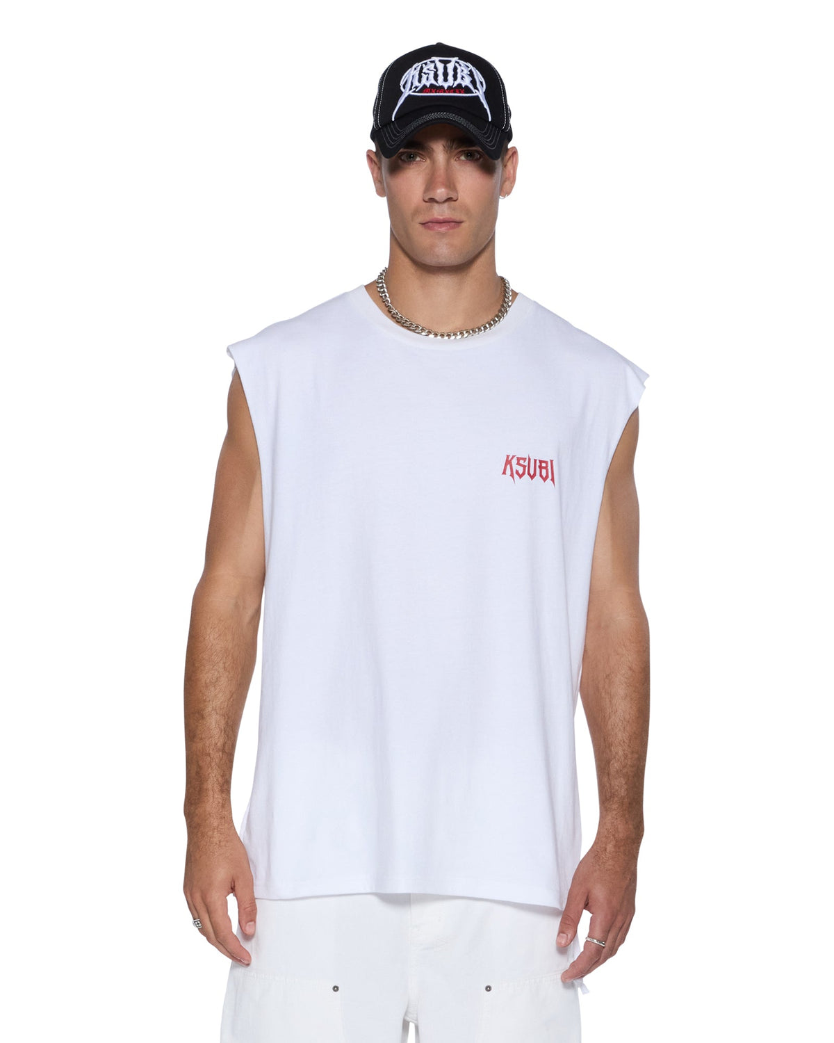 MENS KINGDOM CUT OFF BIGGIE TEE WHITE TEES
