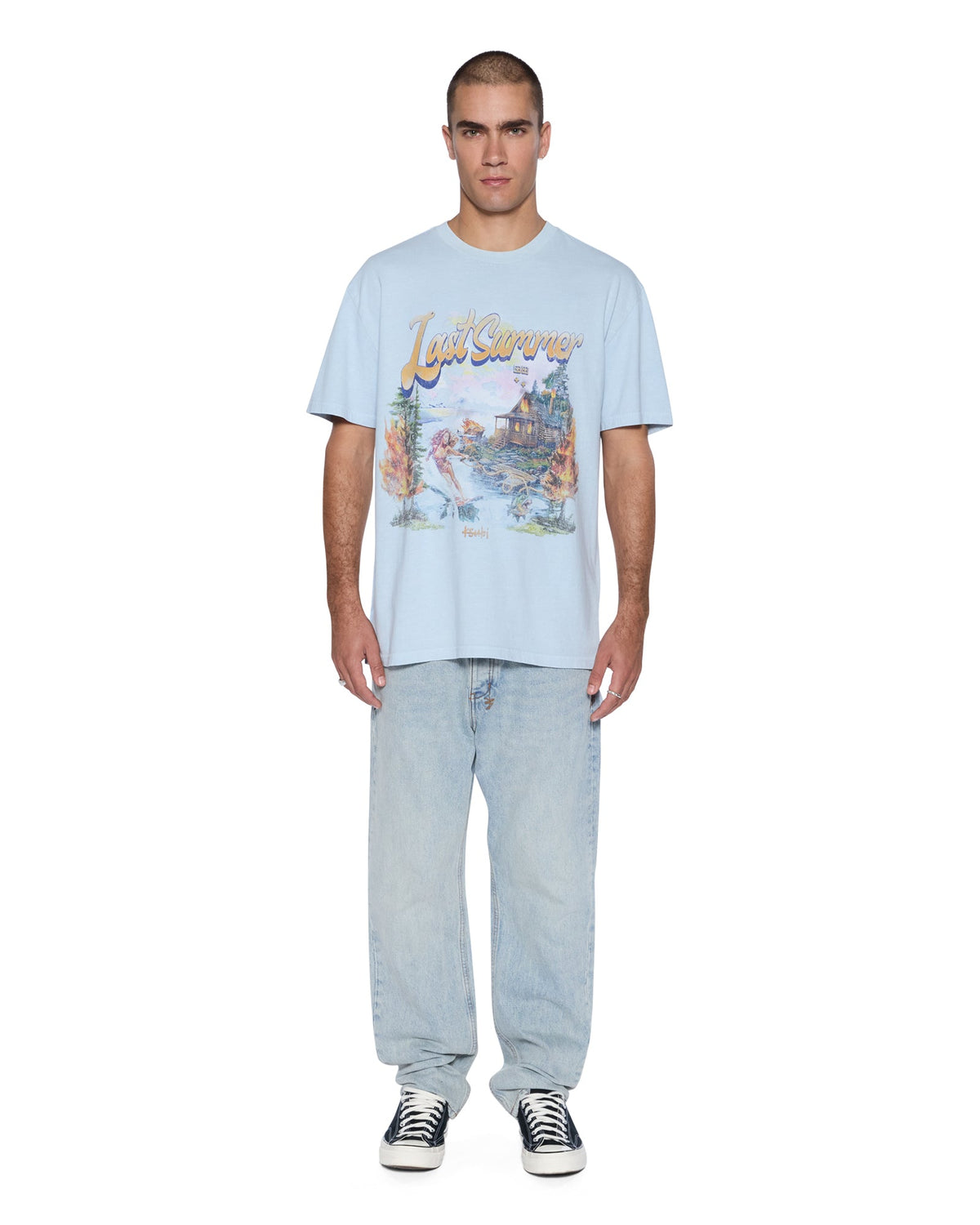 MENS LAST SUMMER BIGGIE SS TEE BLUE MIST TEES