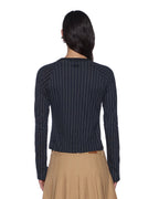 Womens Porter Ls Top Black Pinstripe Slim Fashion Tops - Black
