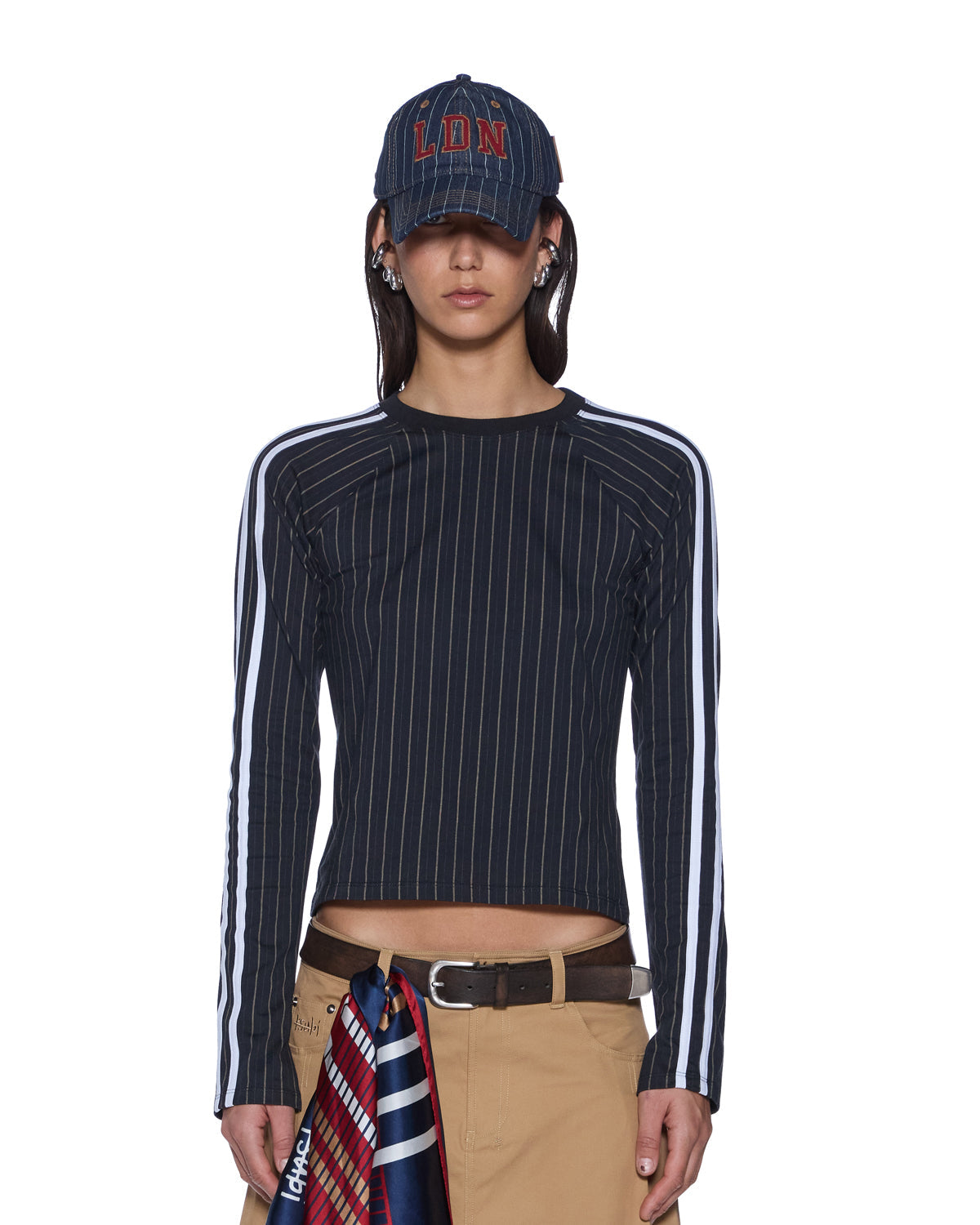 Womens Porter Ls Top Black Pinstripe Slim Fashion Tops - Black