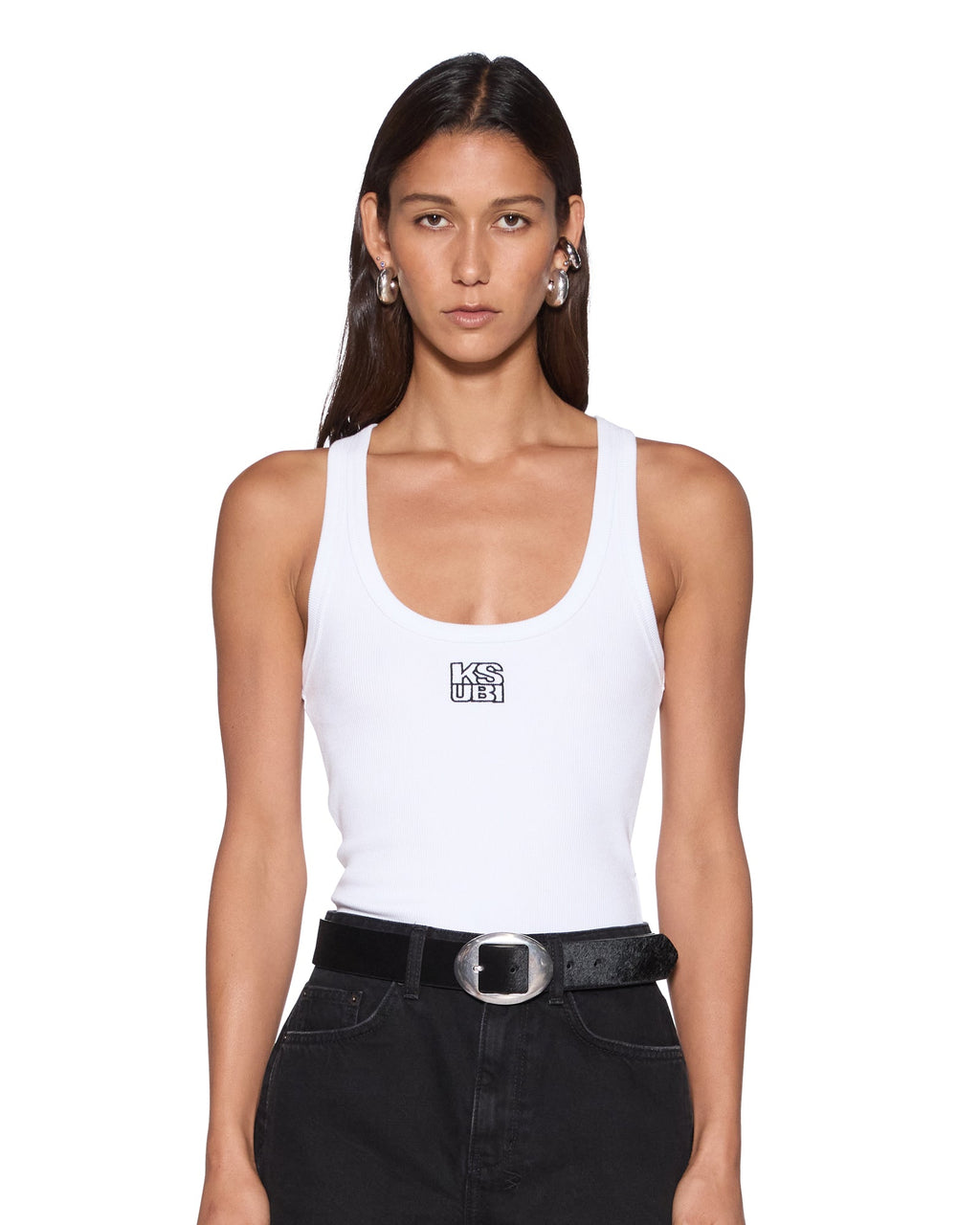 WOMENS STACKED ORIGIN TANK WHITE FASHION TOPS
