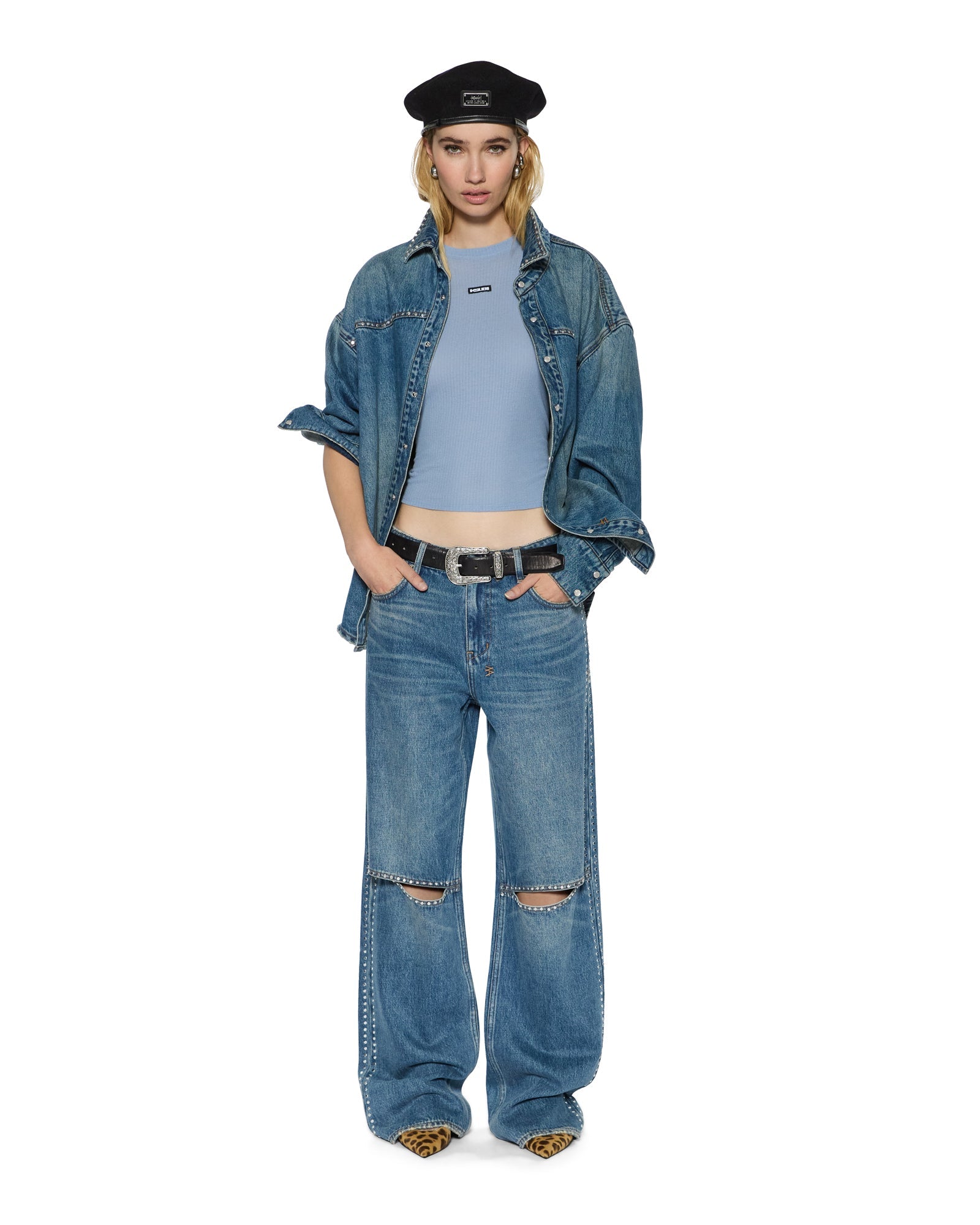 WOMENS STAPLE SS TEE ICE BLUE SHEER SLIM FASHION TOPS