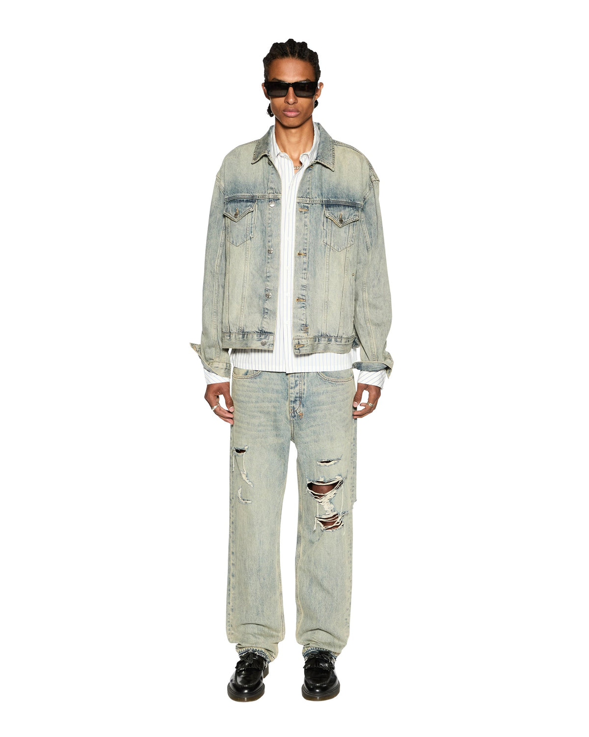 Mens Anti K Stagelight Trashed Relaxed Denim Jeans - Denim