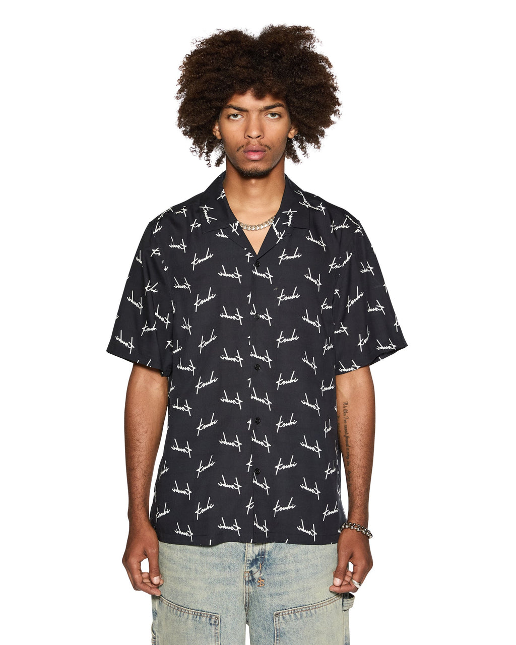 Mens Skript Resort Ss Shirt Black Regular Shirts - Black