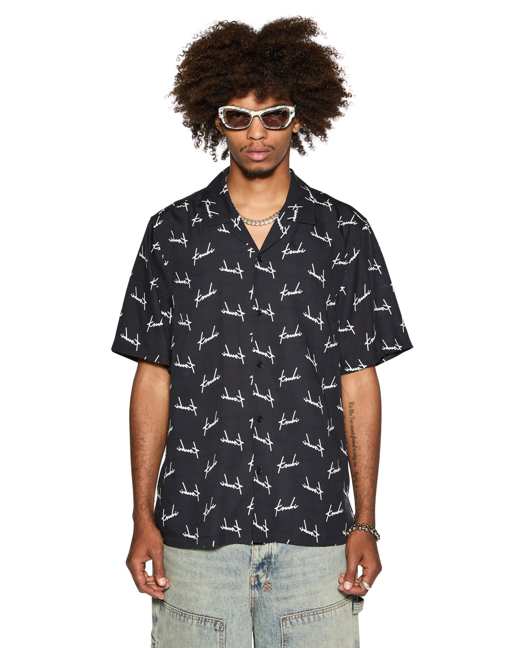 Mens Skript Resort Ss Shirt Black Regular Shirts - Black