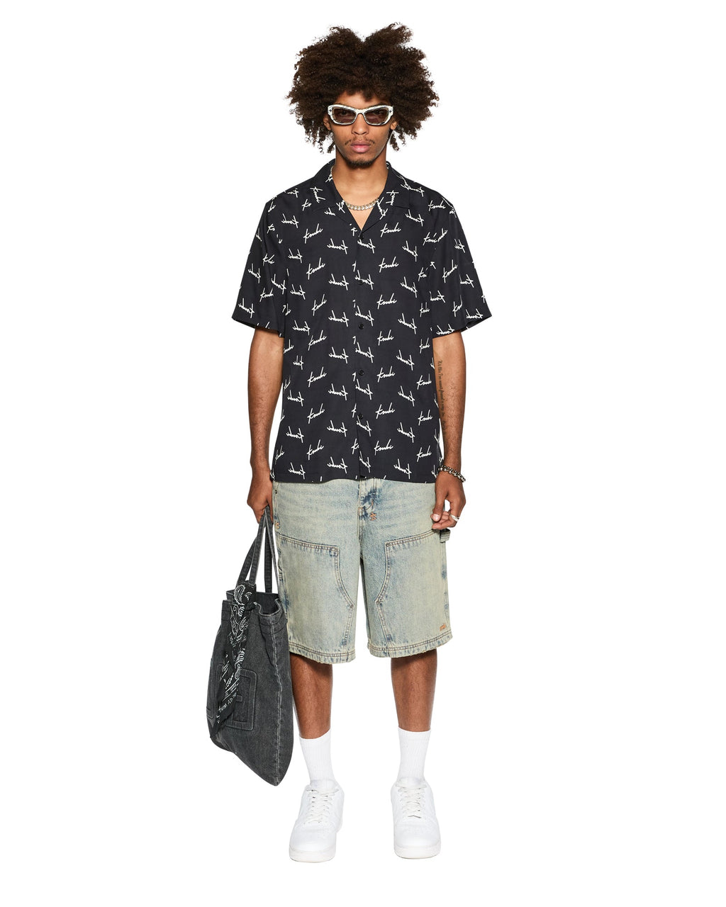 Mens Skript Resort Ss Shirt Black Regular Shirts - Black