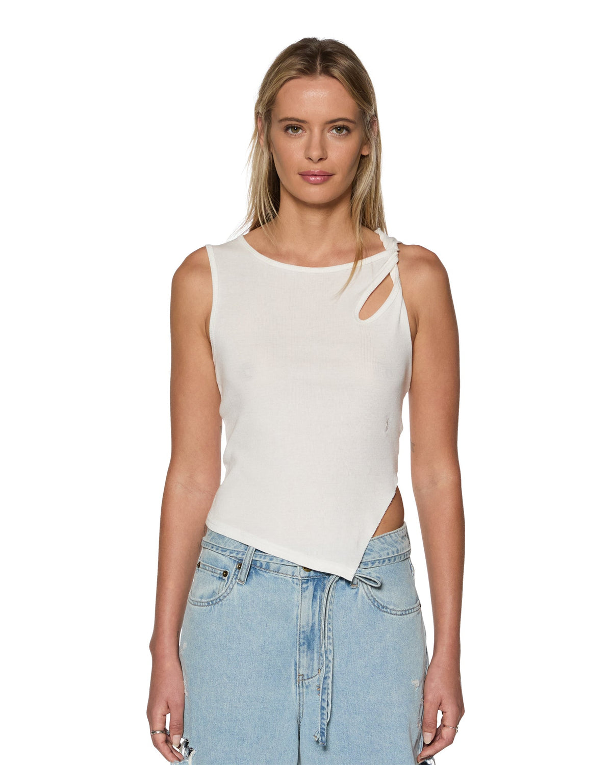 WOMENS TWISTED TANK WHITE FASHION TOPS