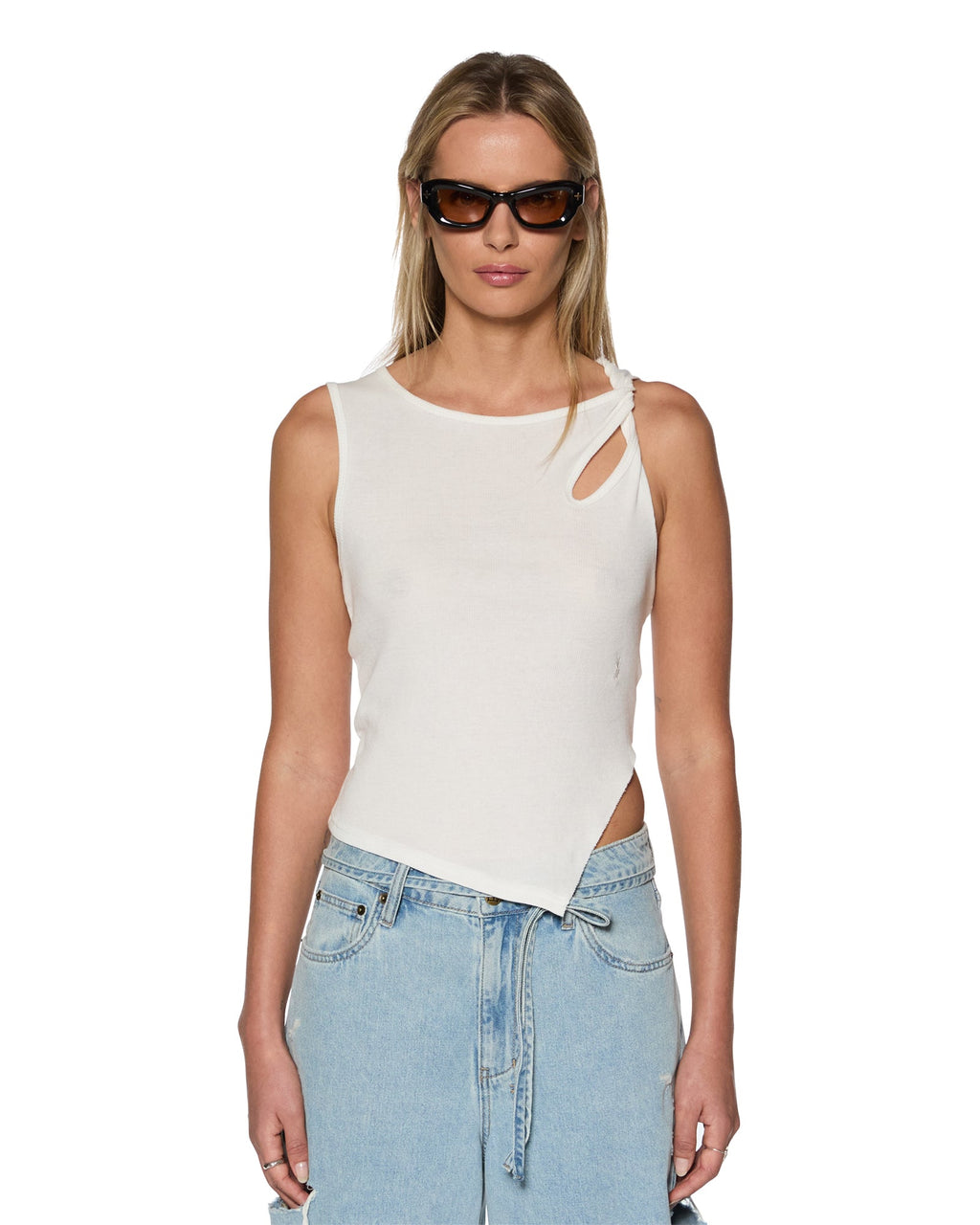 WOMENS TWISTED TANK WHITE FASHION TOPS