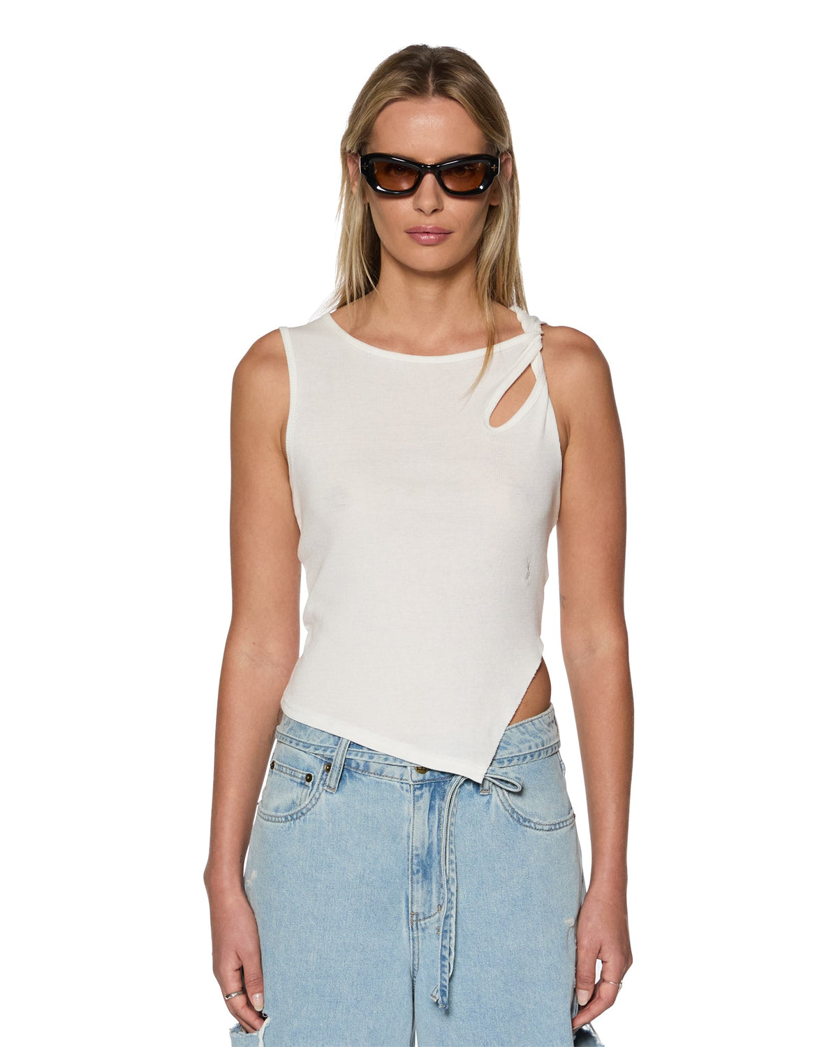 WOMENS TWISTED TANK WHITE FASHION TOPS
