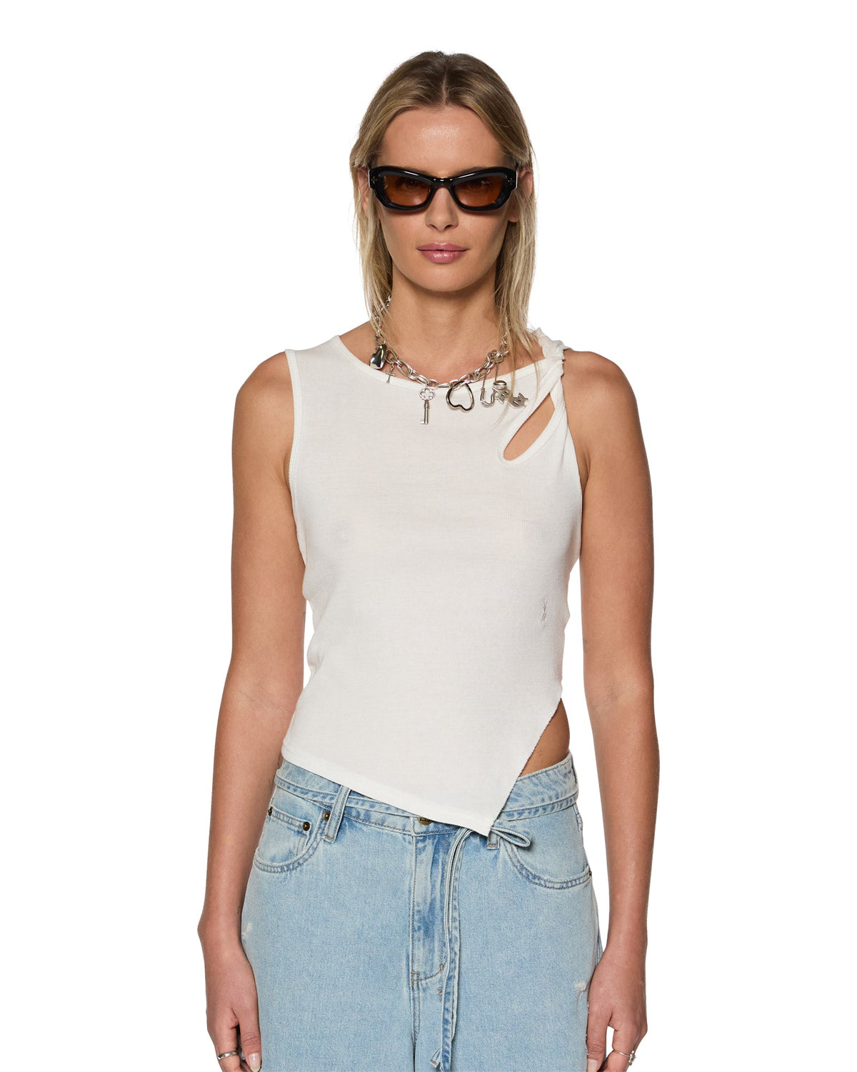 WOMENS TWISTED TANK WHITE FASHION TOPS